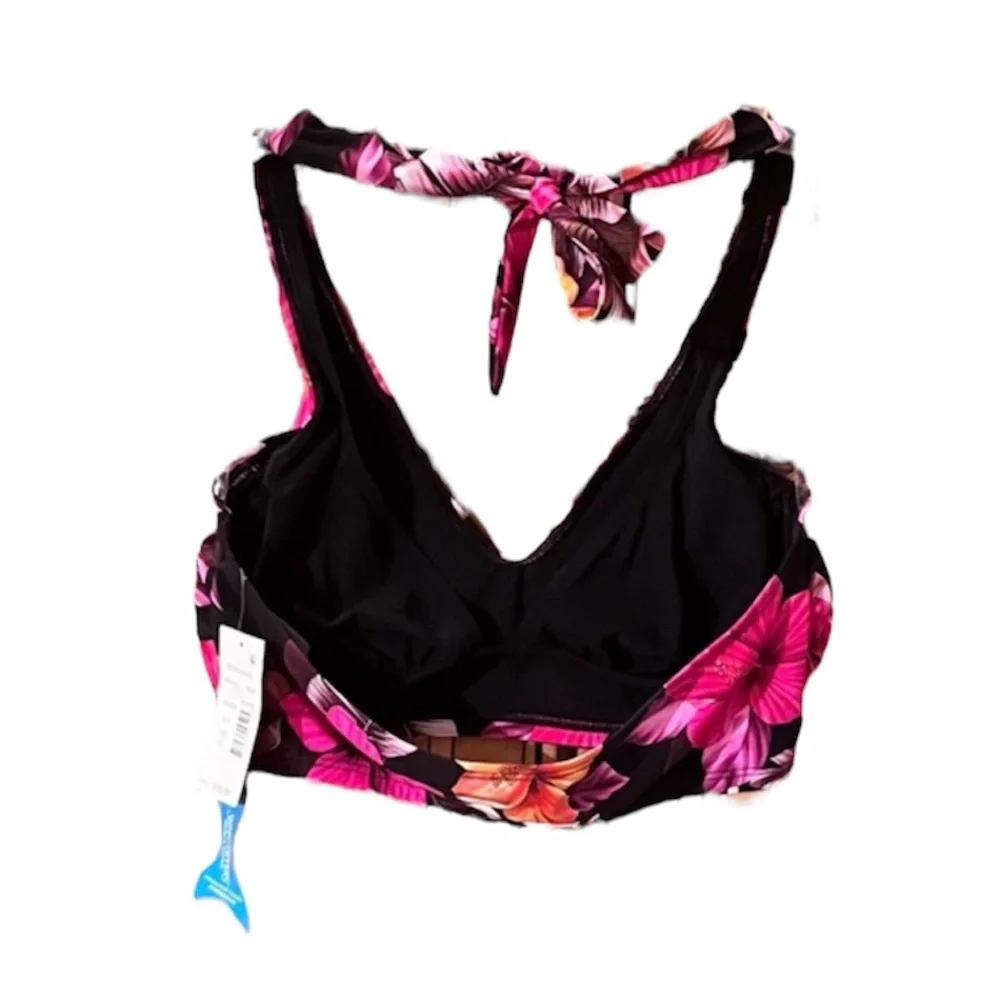 NWT SkinnyDippers Floral Mowie Plunge Halter Swim Top